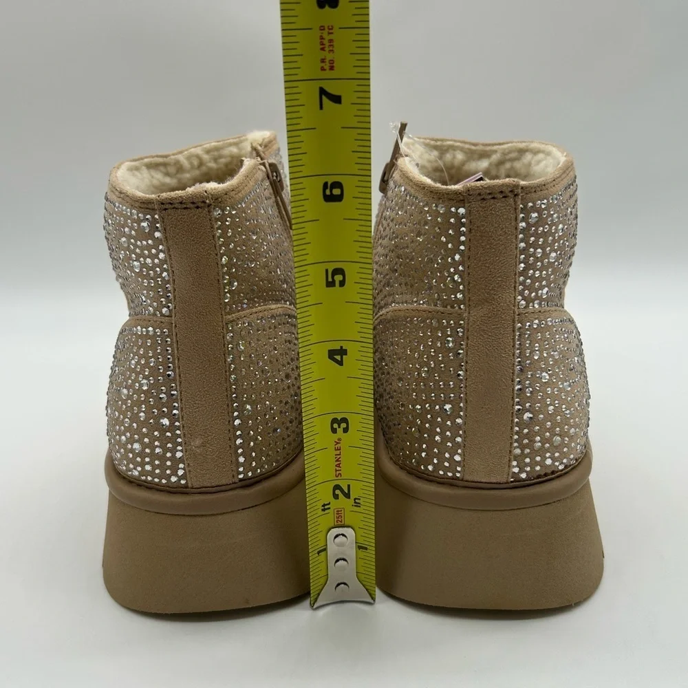 Wild Fable Missy Platform Ankle Boots Beige Rhinestone Vegan Suede Size 10 NIB